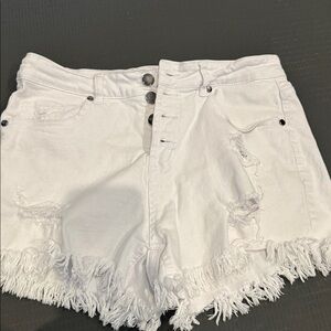 White Distressed Fringe Denim Shorts